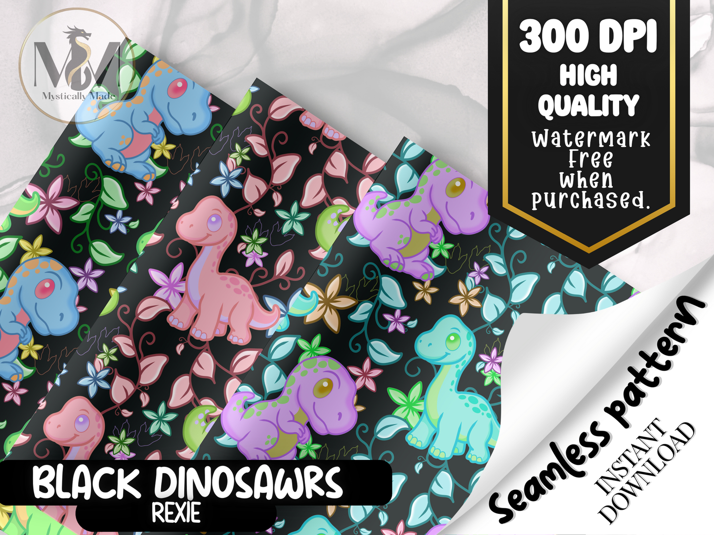 Black Dinosaurs – Rexie | Seamless Digital Paper