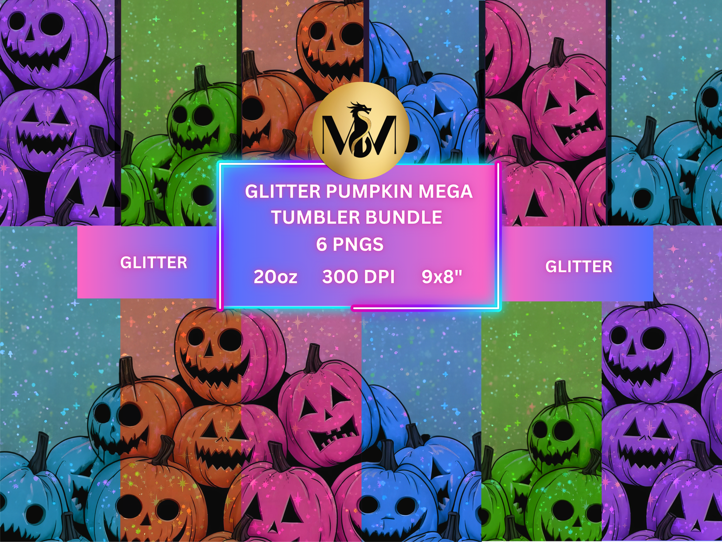 Glitter pumpkin halloween tumbler Bundle
