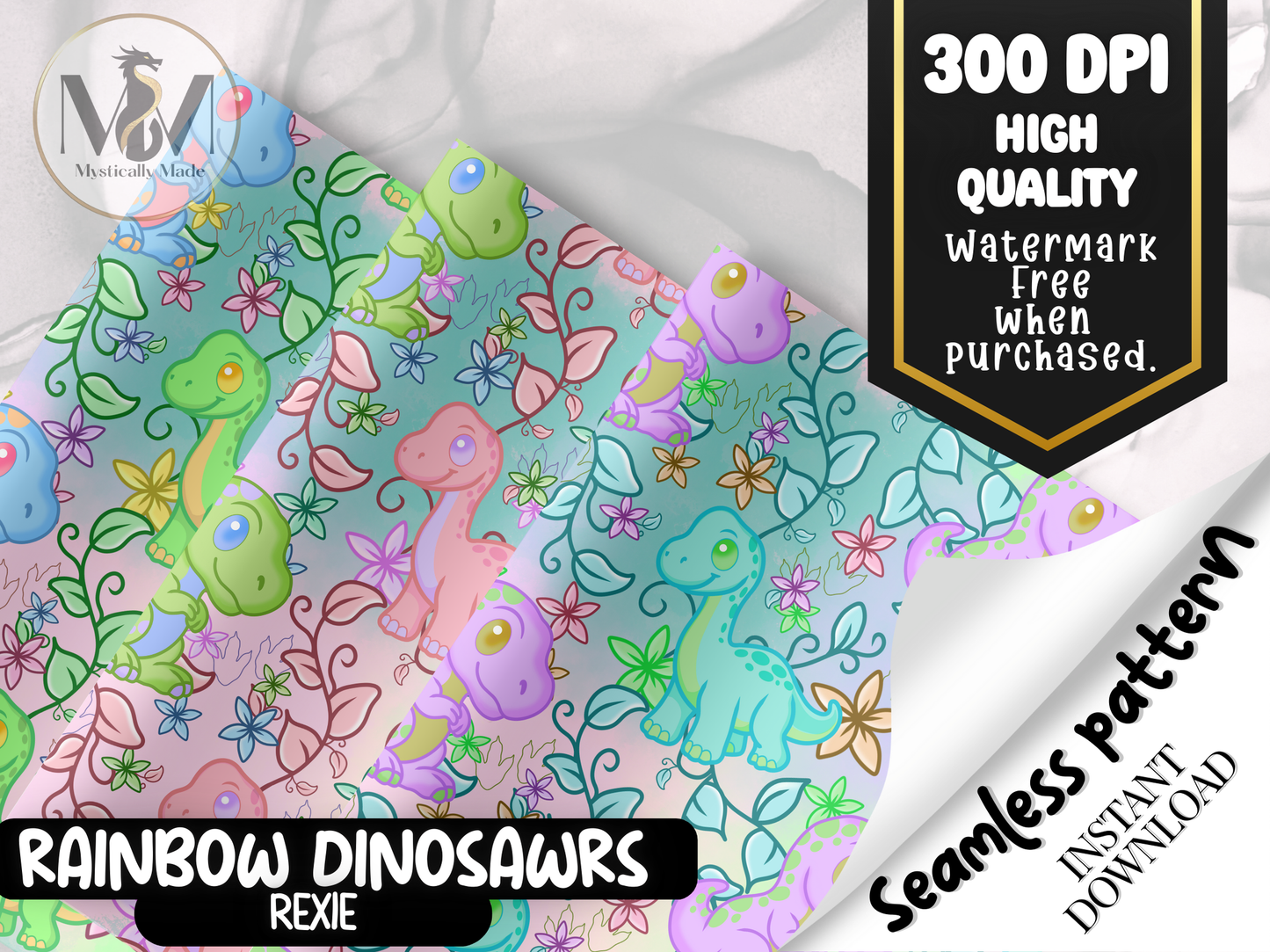 Rainbow Dinosaurs – Rexie | Seamless Digital Paper