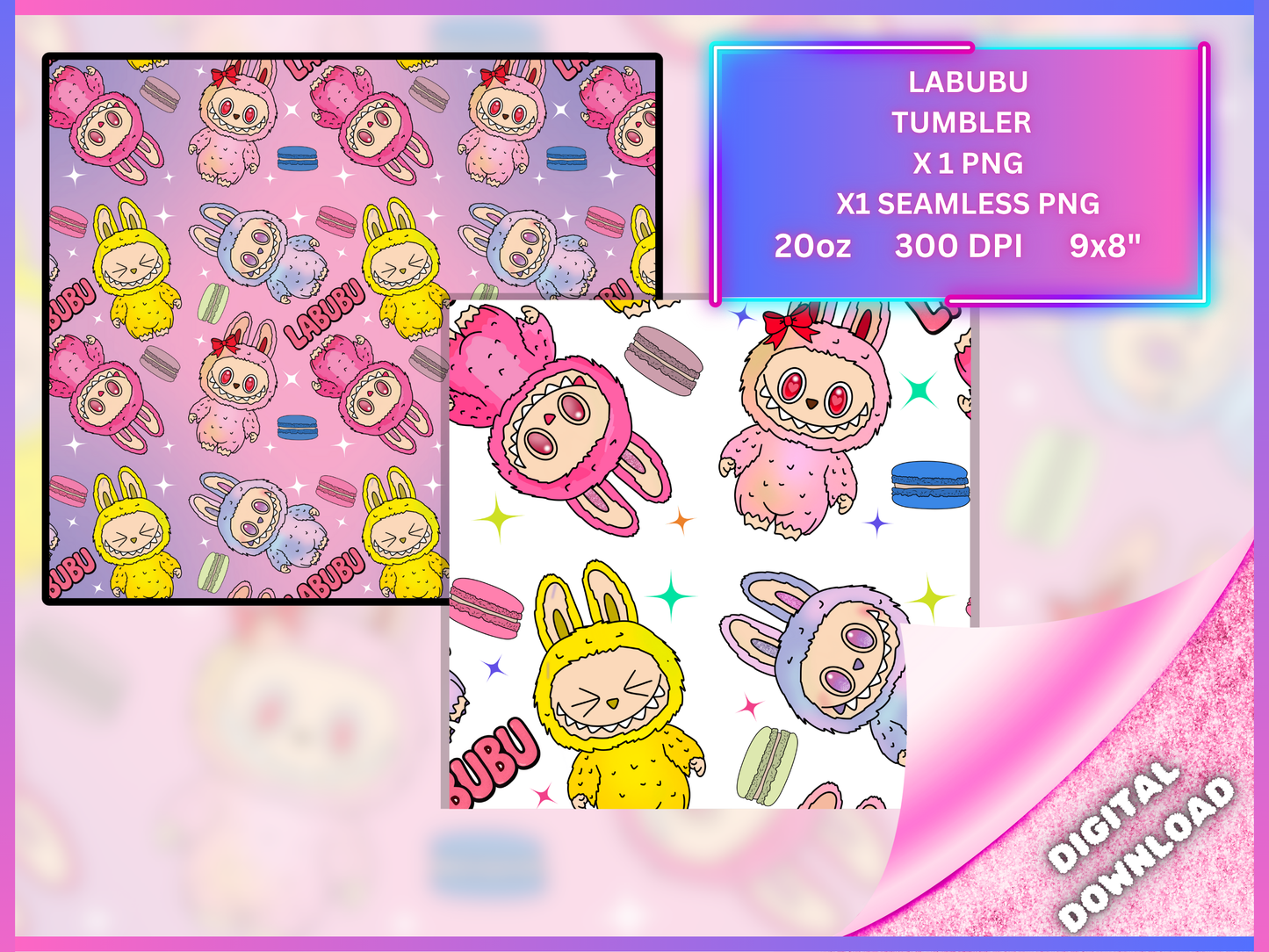 Labubu Pink Tumbler PNG Digital Download