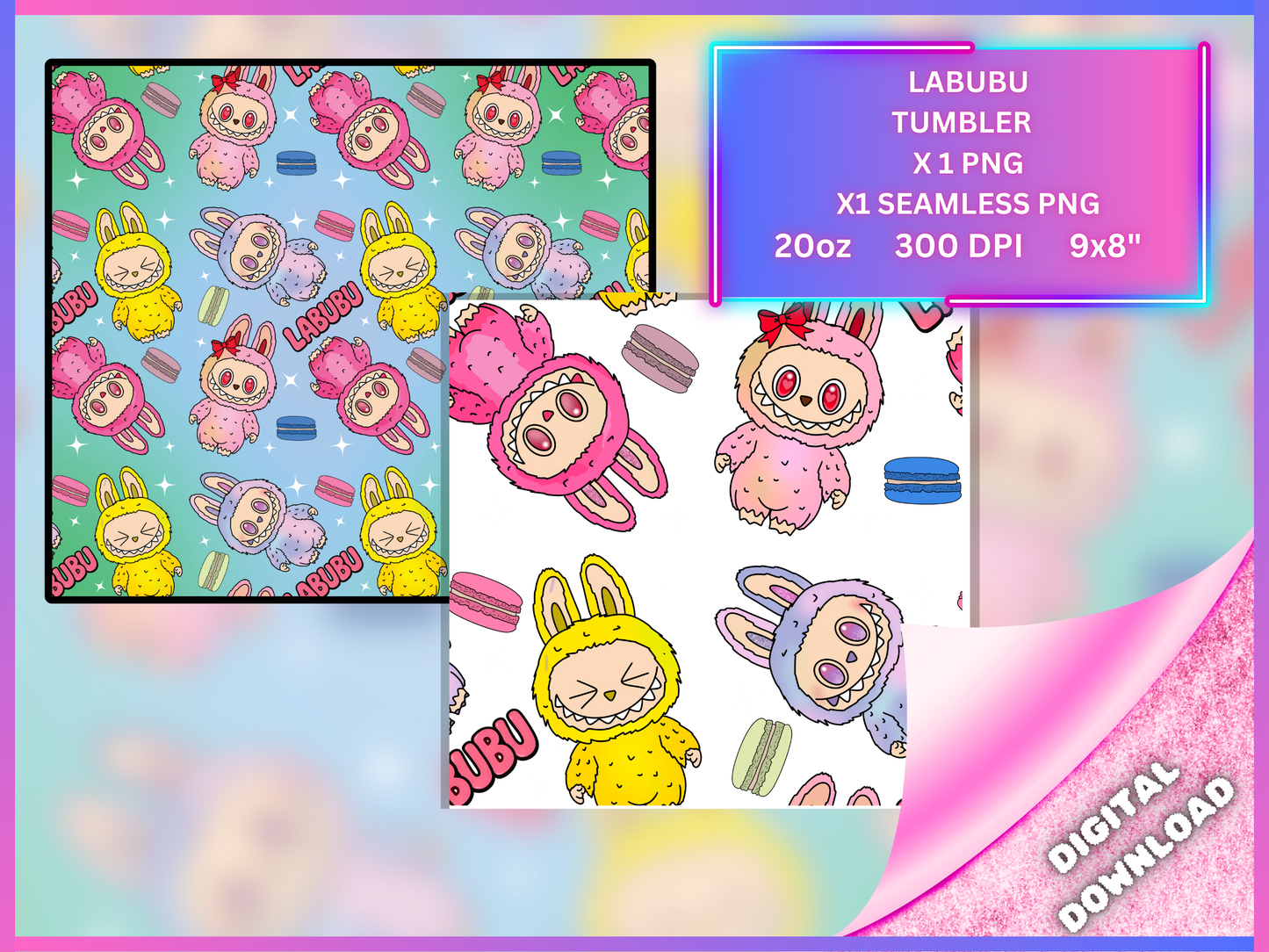 Labubu Blue Tumbler PNG Digital Download