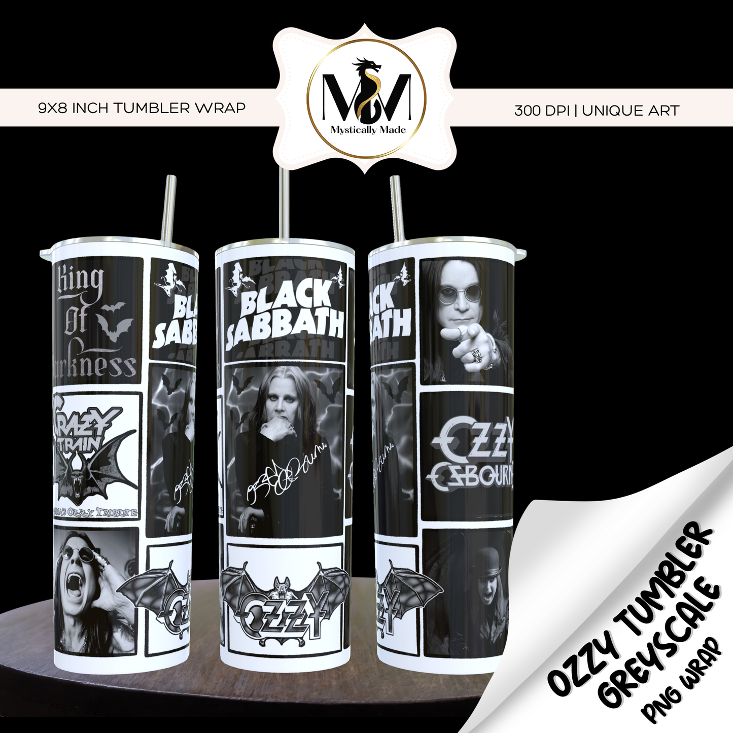 Ozzy GREYSCALE COMIC TUMBLER WRAP