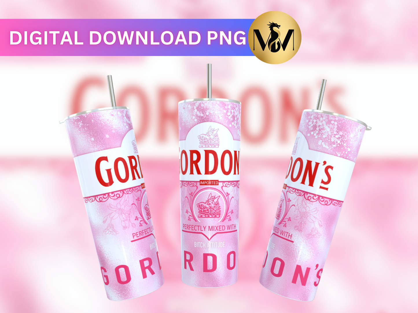 Gordons pink gin glitter foil 20oz Skinny Tumbler Wrap