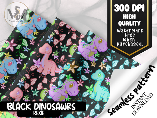 Black Dinosaurs – Rexie | Seamless Digital Paper