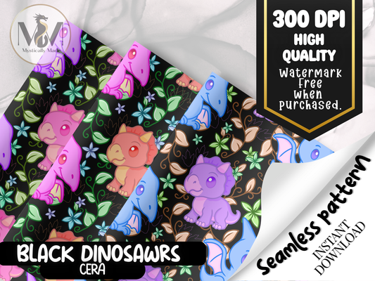Black Dinosaurs – Cera | Seamless Digital Paper