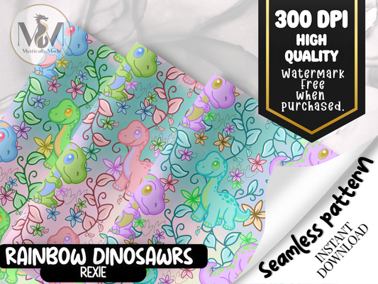 Rainbow Dinosaurs – Rexie | Seamless Digital Paper