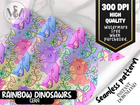 Rainbow Dinosaurs – Cera | Seamless Digital Paper