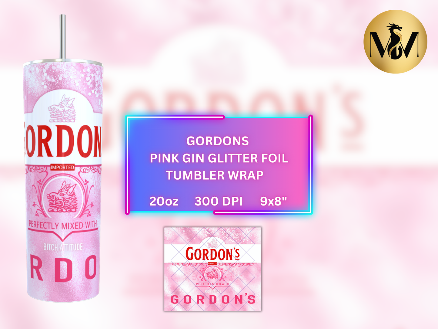 Gordons pink gin glitter foil 20oz Skinny Tumbler Wrap